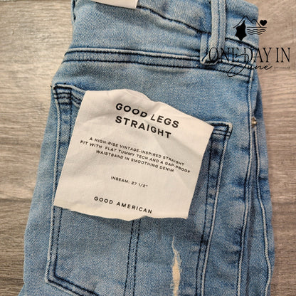Good American Good Legs Straight Jeans Blue449 Raw Hem NWT $139 Size 6 (28)