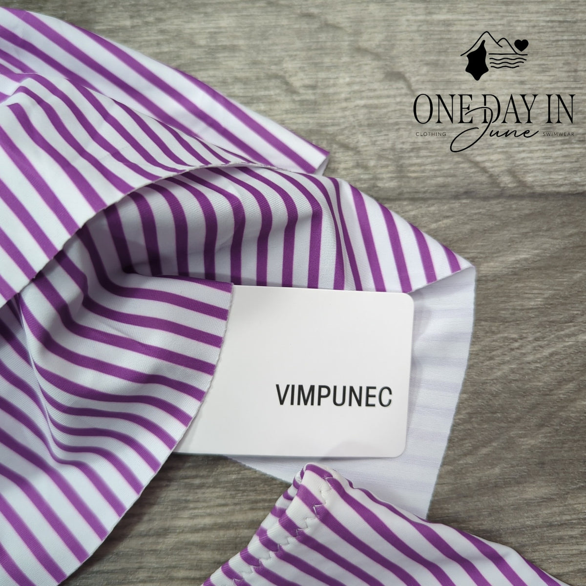 Vimpunec One Shoulder Ruffle High Waist Bikini Purple Stripe NWT Size M