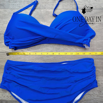 CharmLeaks Cross Front Molded Cup High Waist Bikini Swimsuit Size L