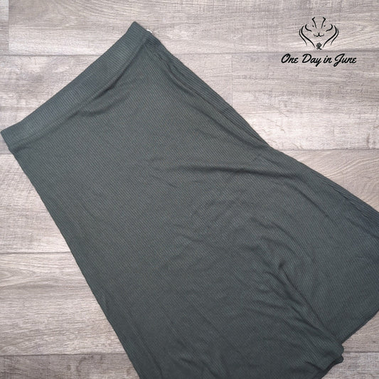 Bobeau Ribbed Knit Pull On Midi Skirt Charcoal Gray Size S
