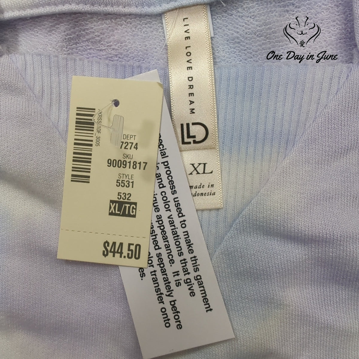 Live Love Dream Tie Dye Pullover Hoodie Pastel Blue Pink Purple NWT Size XL