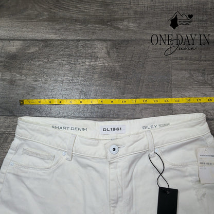 DL1961 Riley Boyfriend Crop Jeans White Distressed Raw Hem NWT Size 12 (31)