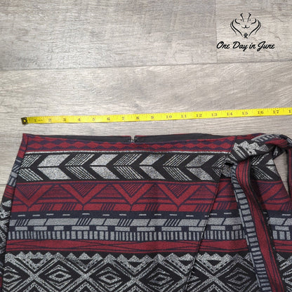 Express Aztec Geometric Print Mini Skirt Burgundy Black NWT Size 10