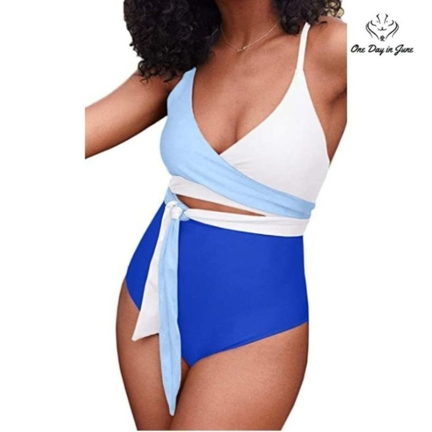 Meyeeka Deep V Neck Wrapped One Piece Swimsuit Size L