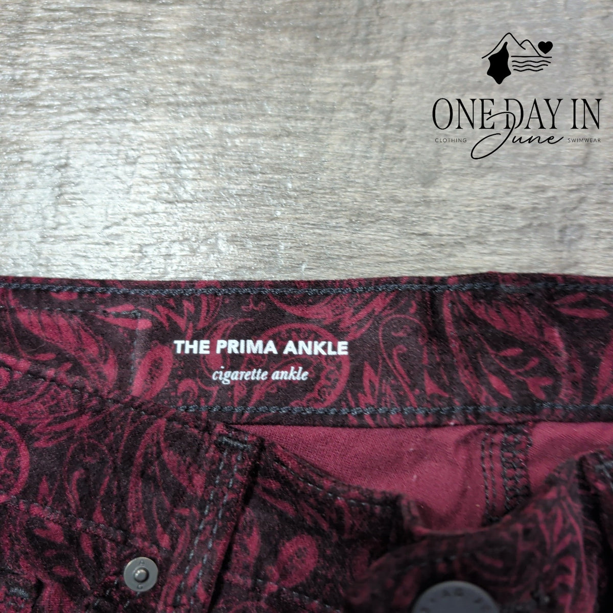 AG Adriano Goldschmied Prima Ankle Velveteen Jeans Burgundy Paisley NWT Size 4