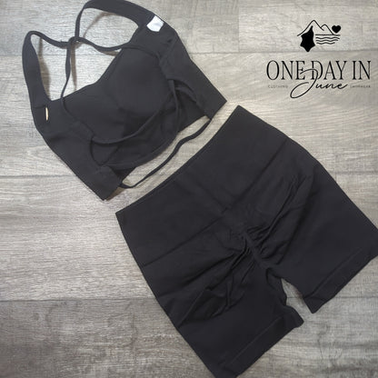 Aleumdr Strappy Back Yoga Ruched Shorts Set Size S