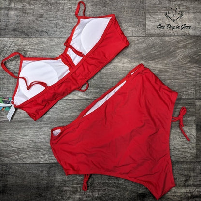 Peddney Ruched Front High Waist Bikini Swimsuit Size XL