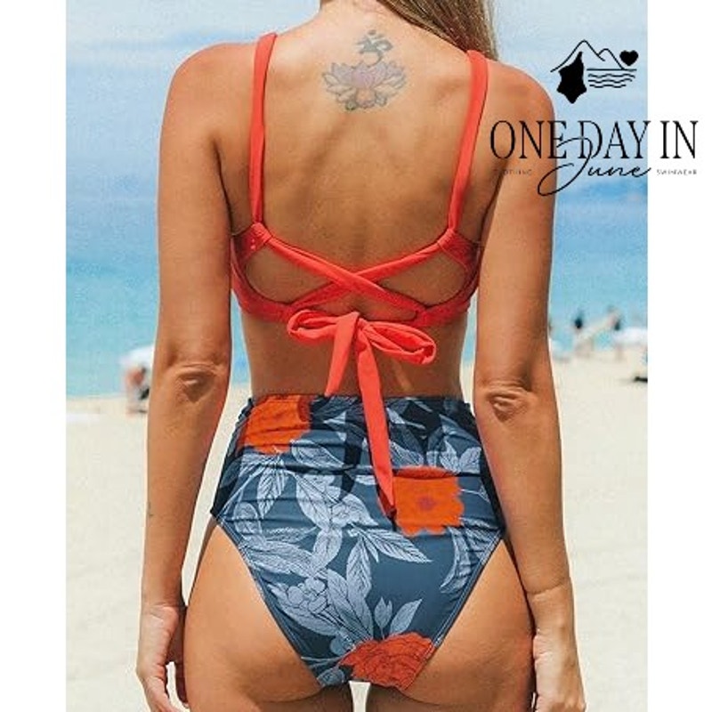 Cupshe Tie Back Hey Hole High Waist Bikini Swimsuit Size S