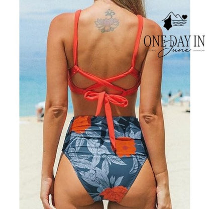 Cupshe Tie Back Hey Hole High Waist Bikini Swimsuit Size S