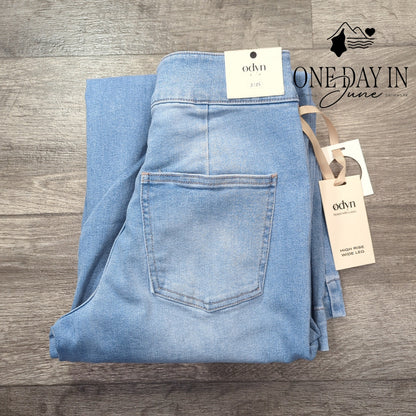 Odyn High Rise Wide Leg Jeans Light Wash Double Button NWT Size 2