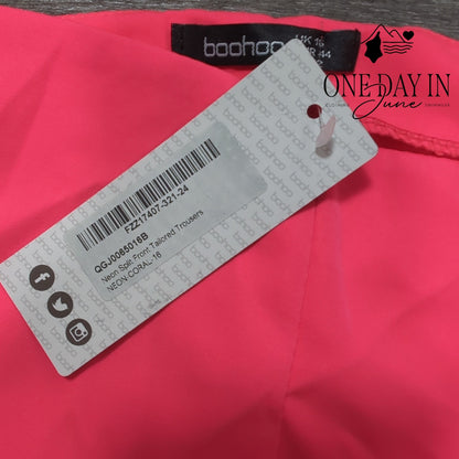 Boohoo Neon Split Front Tailored Trouser Pants Size 12