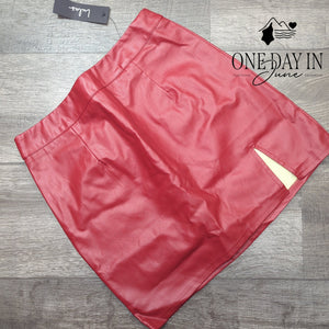 Lulus Faux Leather Mini Skirt Red High Waist Side Slit Vegan Leather NWT Size S