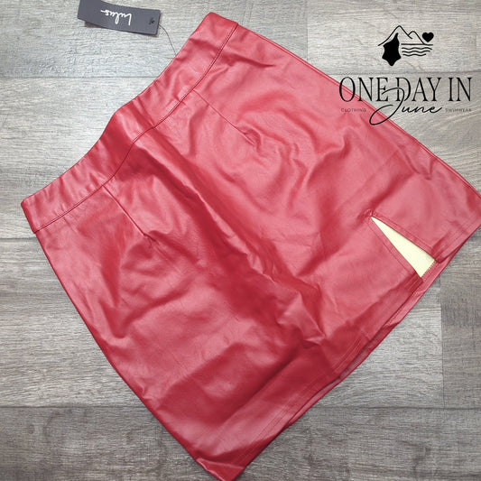 Lulus Faux Leather Mini Skirt Red High Waist Side Slit Vegan Leather NWT Size S