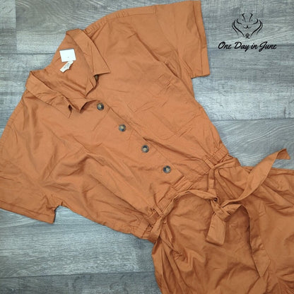 a.n.a Short Sleeve Button Front Tie Waist Romper Size XXL