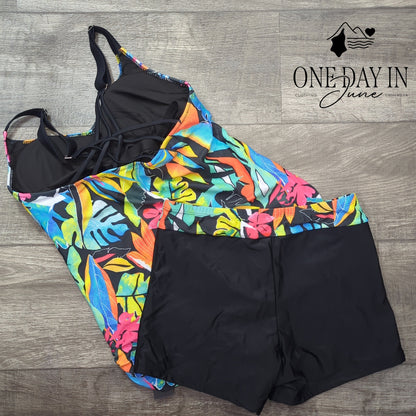 Tempt Me Boyshort Draw String Tankini Swimsuit Size M