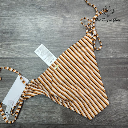 Roxy Beach Classics Bikini Bottom Orange Stripe Moderate Tie Side NWT Size XS