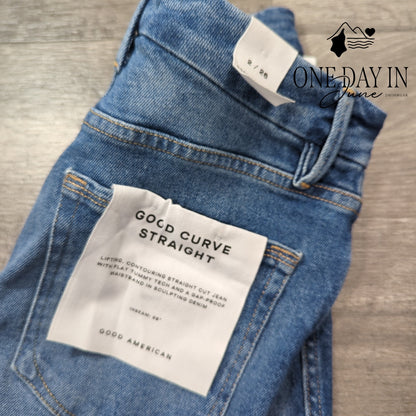 Good American Good Curve Straight Distressed Jeans Blue NWT $145 Size 2