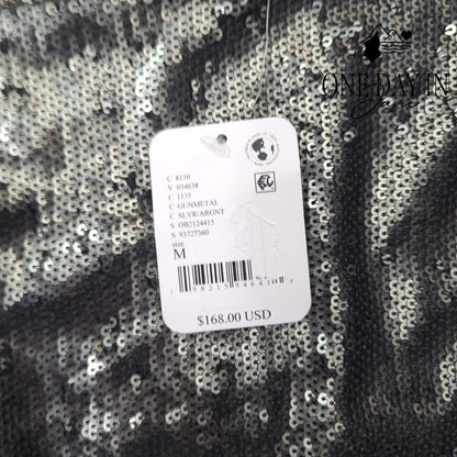 Free People Manuka Sequin Mini Dress Gunmetal Silver NWT $168 Size M