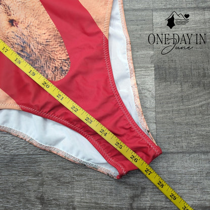 CharmLeaks Mankini Body Hair Print Funny One Piece Swimsuit Size M