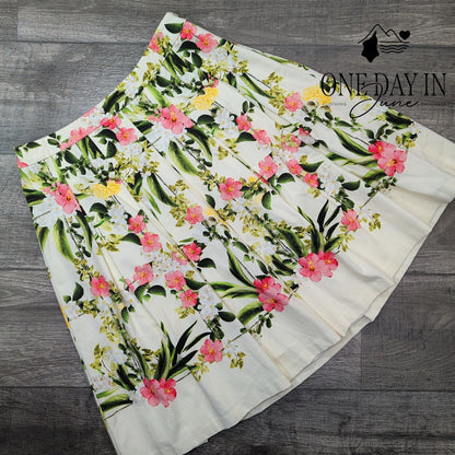 Talbots Petites Floral Pleated A-Line Skirt Pink Green Garden Print NWT Size 8P