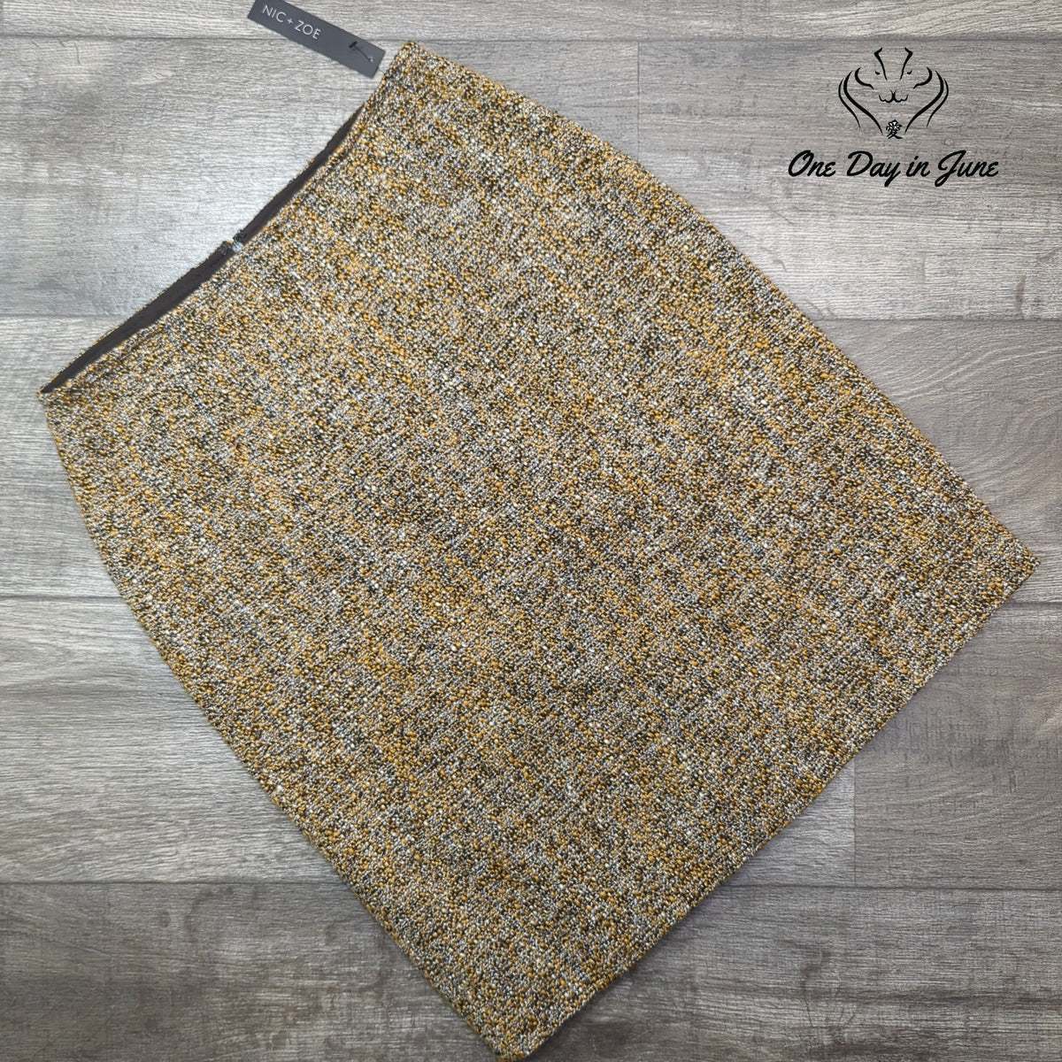 Nic + Zoe Tweed A-Line Mini Skirt Mustard Gray Black Lined NWT Size 6