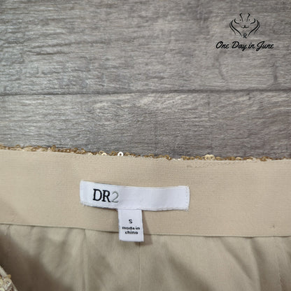 DR2 Daniel Rainn Gold Sequin Pull On Pencil Midi Skirt Lined Size S