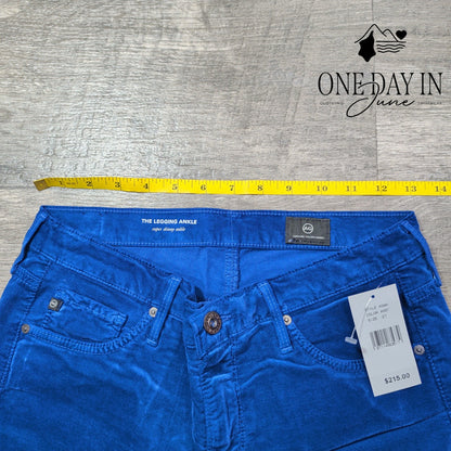 AG Adriano Goldschmied The Legging Ankle Blue Velveteen Jeans NWT Size 4 (27)