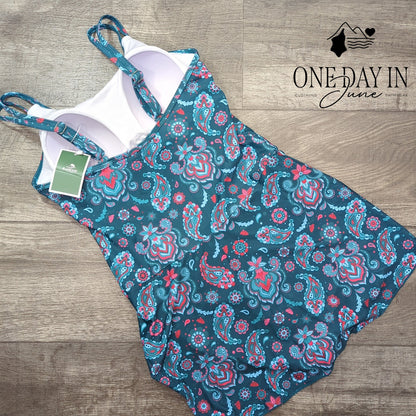 Eomenie Paisley Swimdress One Piece Swimsuit Size L