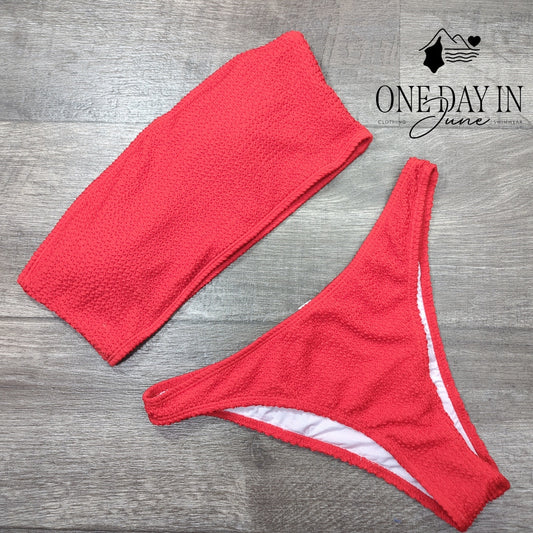 CharmLeaks Textured Bandeau Bikini Swimsuit Size L