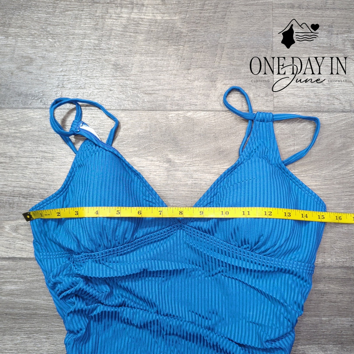 Aleumdr Ribbed Tummy Control Ruched One Piece Swimsuit Blue NWT Size M