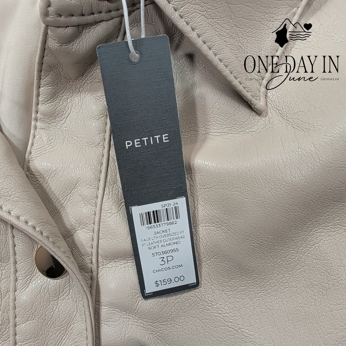 Chico's Petite Faux Leather Oversized Snap Front Jacket Soft Almond NWT Size 16P