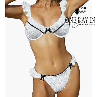 CharmLeaks Smocked Underwire Bikini Swimsuit Size L
