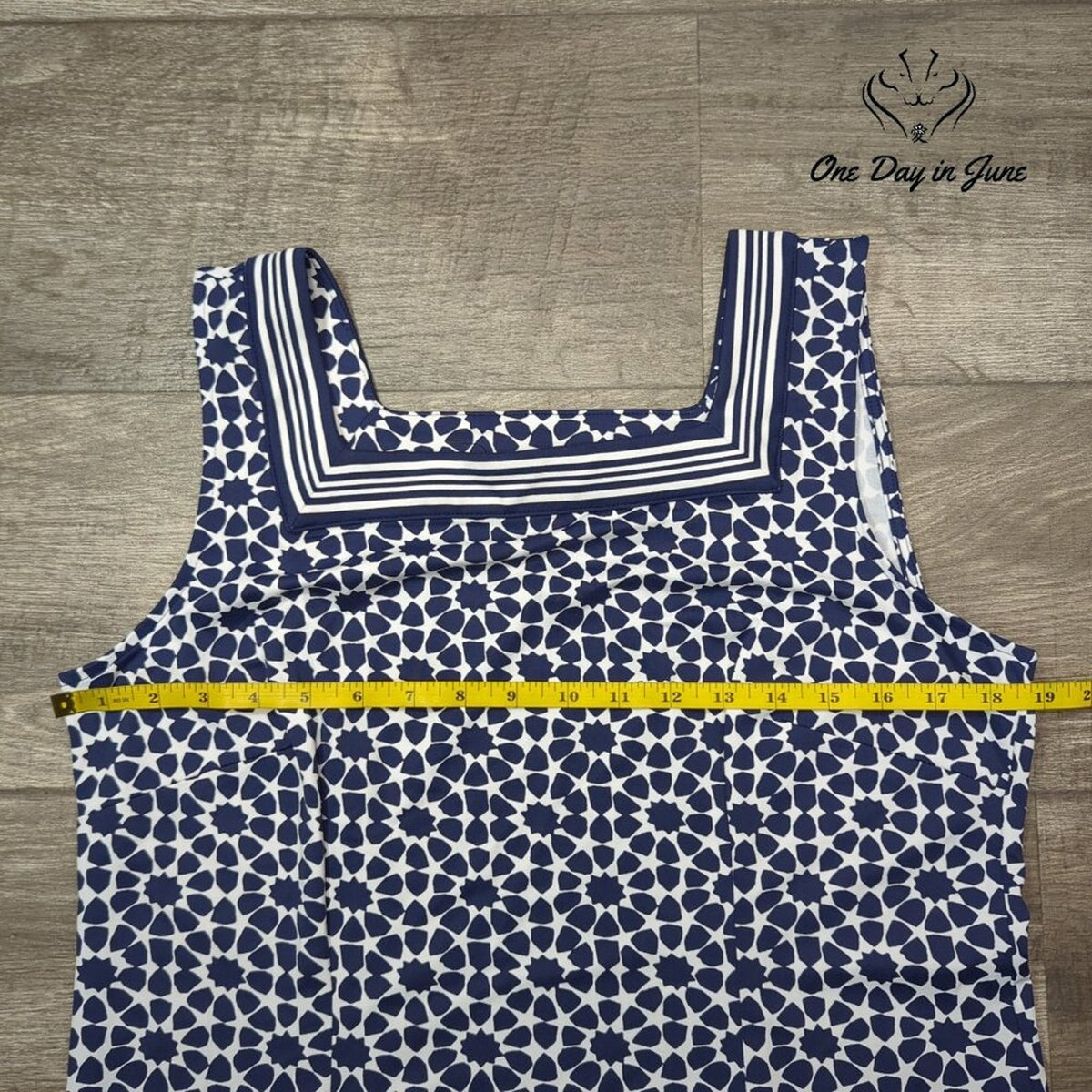 Talbots Petite Sleeveless Geometric Print Square Neck Dress Navy NWT Size PL