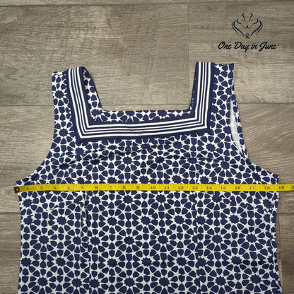 Talbots Petite Sleeveless Geometric Print Square Neck Dress Navy NWT Size PL