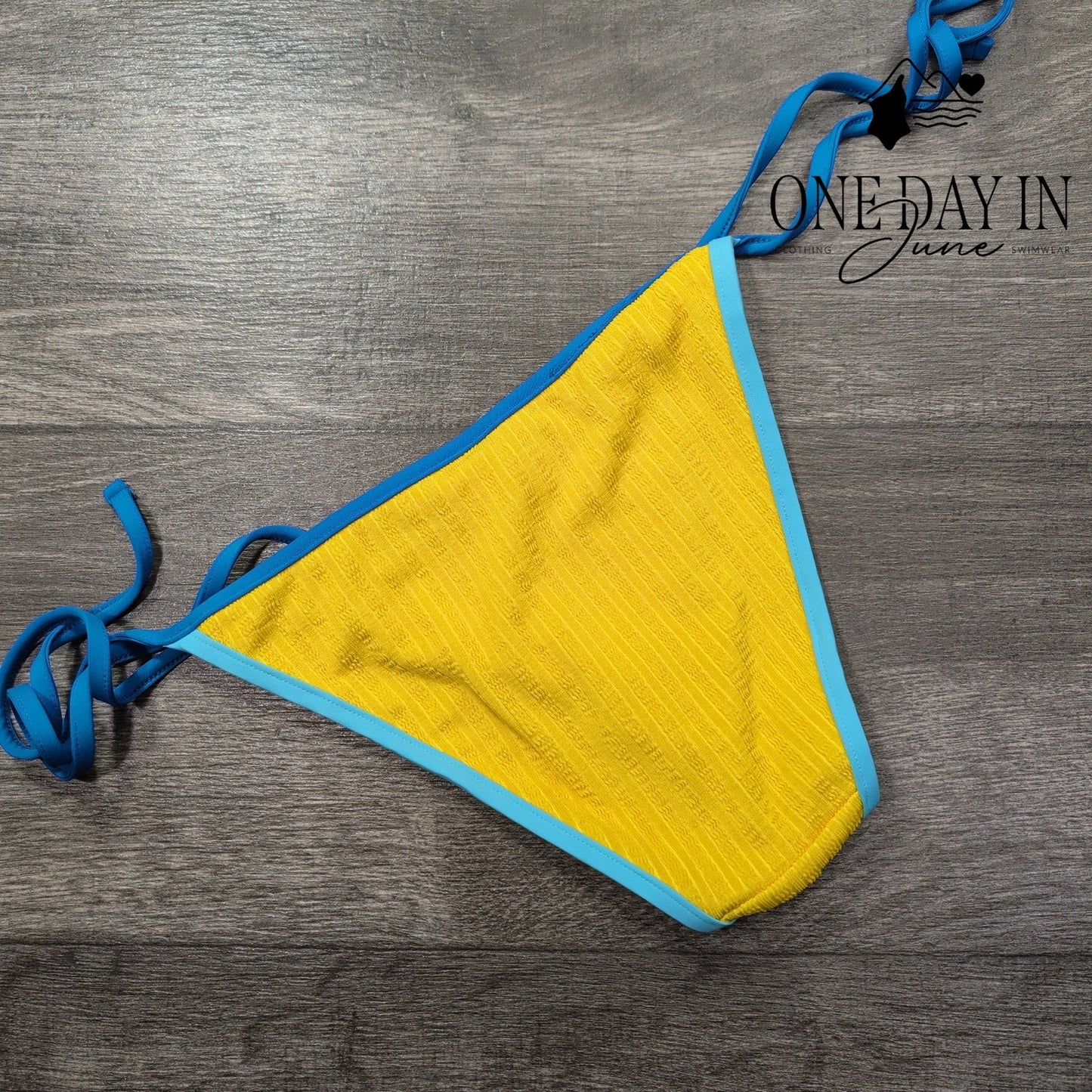 Becca Ribbed Tie Side Bikini Bottom Yellow Blue Size XS