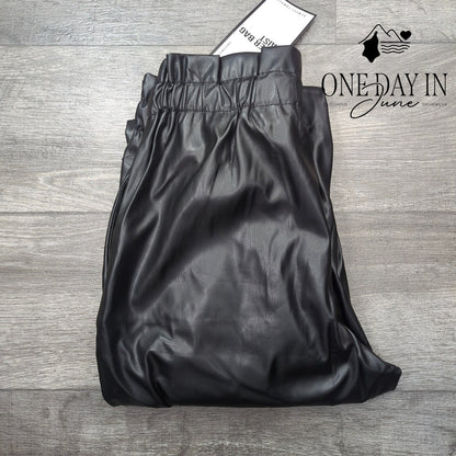 Almost Famous Faux Leather Paperbag Waist Belted Pants Black NWT Size XL