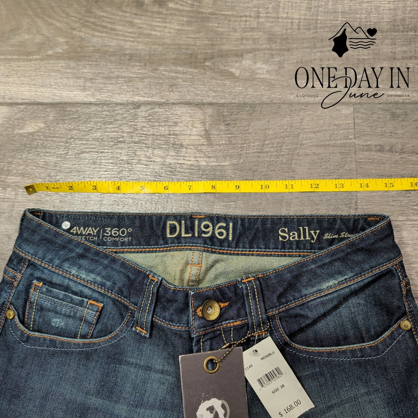 DL1961 Sally Slim Straight Jeans Distressed Dark Wash 4-Way Stretch NWT Size 6