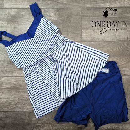 Aleumdr Boyshort Striped Tankini Swimsuit Size M