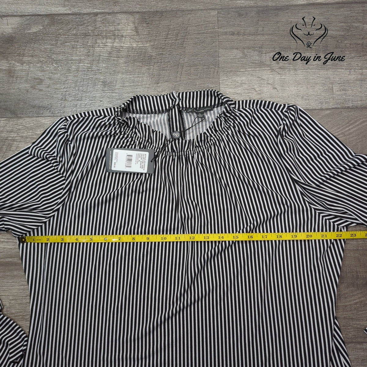 Adrianna Papell Striped Long Sleeve Ruffle Neck Top Black NWT Size XL