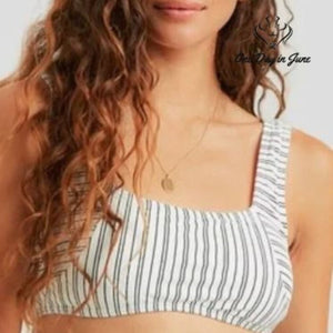 Billabong Easy On Me Tank Bikini Top White Black Ribbed Square Neck NWT Size S