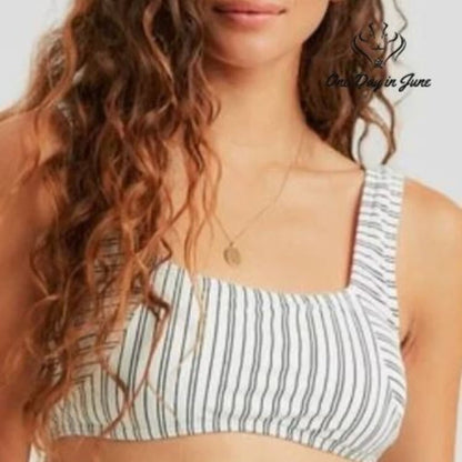 Billabong Easy On Me Tank Bikini Top White Black Ribbed Square Neck NWT Size S