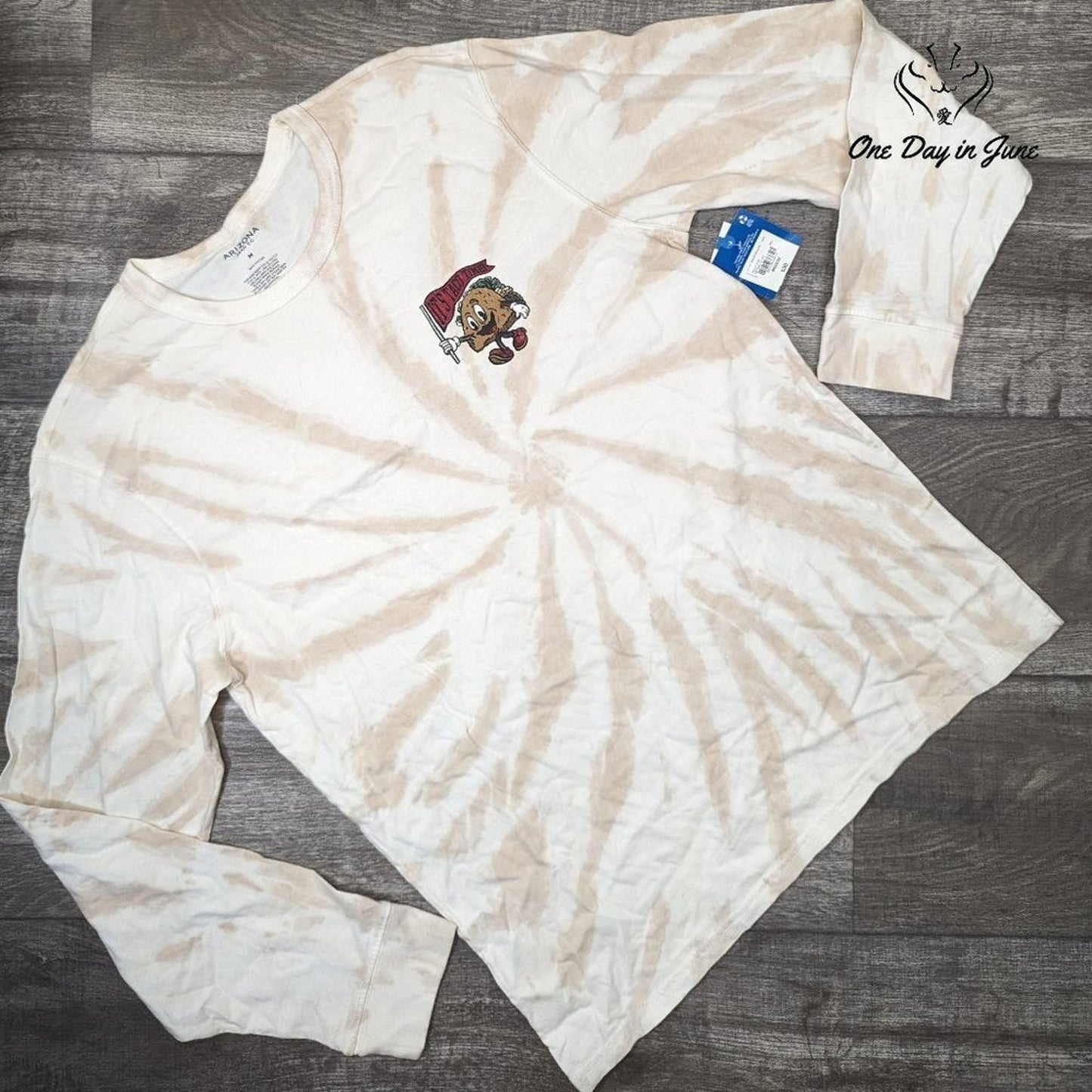 Arizona Jean Co Its Taco Time Long Sleeve Tee Natural Tie Dye Graphic NWT Size M
