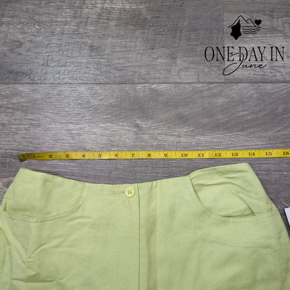 Larry Levine Embroidered Linen Crop Pants Green Floral Cutout NWT Size 6