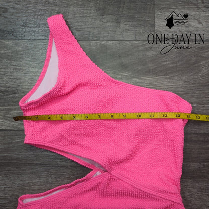 Adisputent Smocked One Shoulder One Piece Swimsuit Size M