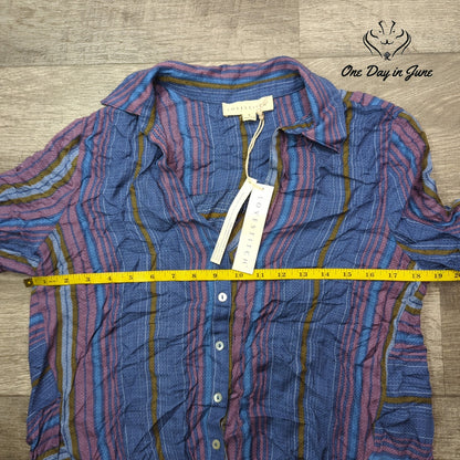 Lovestitch Striped Button Down Shirt Blue Pink Boho Long Sleeve NWT Size S
