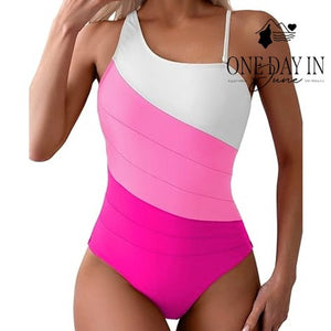 Eomenie One Shoulder One Piece Swimsuit Pink Ombre Colorblock NWT Size M