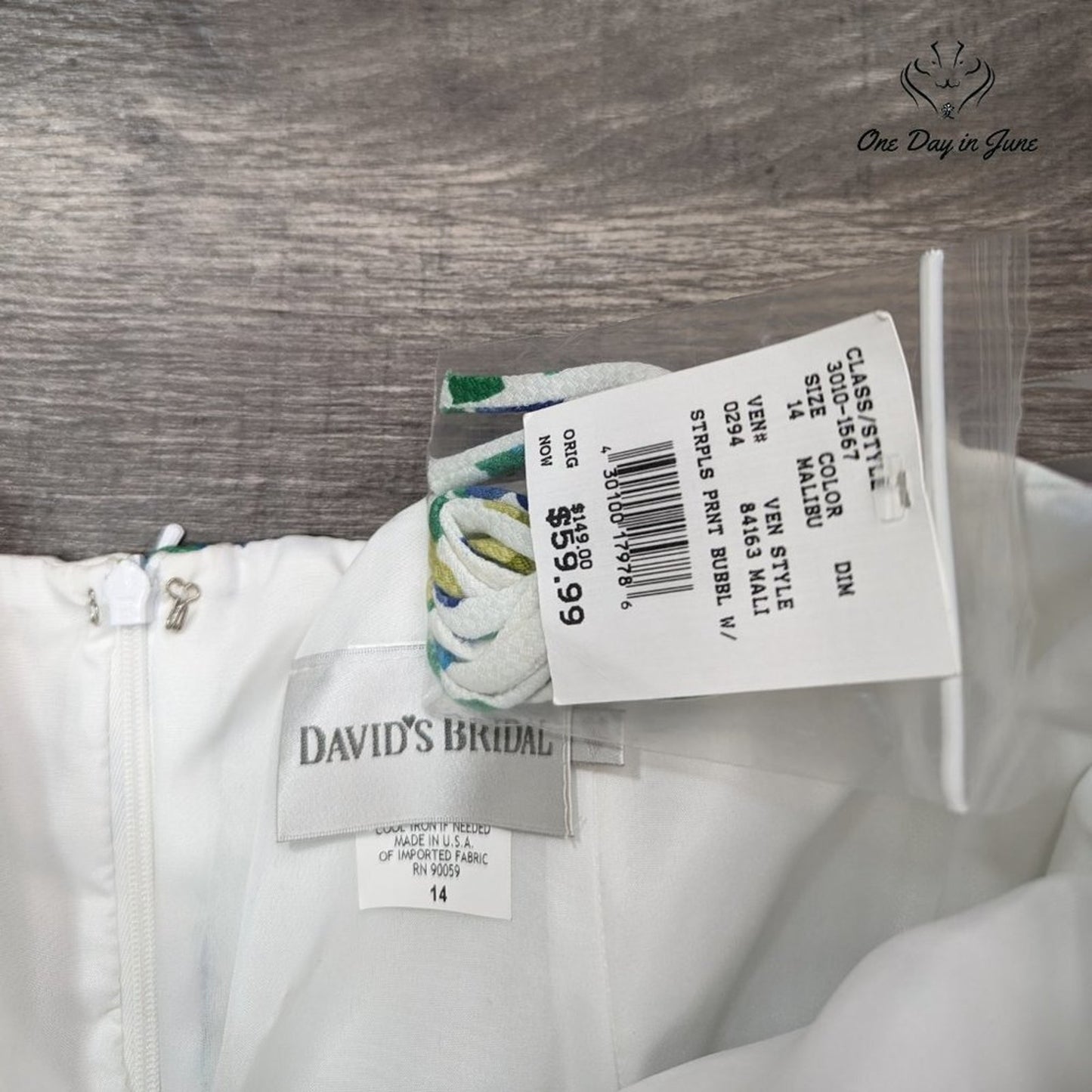 David's Bridal Strapless Floral Bubble Dress Size 14