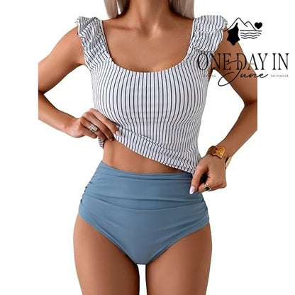 Eomenie Ruffle Shoulder Twist Back Bikini Swimsuit Size XL