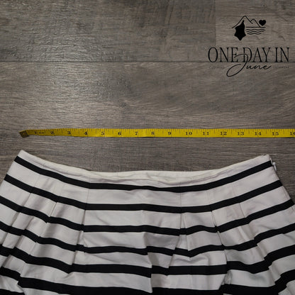 White House Black Market Striped Pleated A-Line Skirt Black White Purple Size 8
