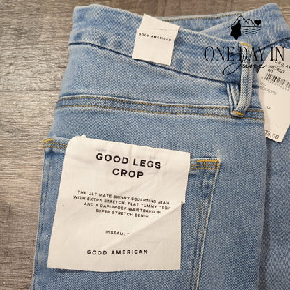 Good American Good Legs Crop Skinny Jeans Distressed Raw Hem NWT Size 12